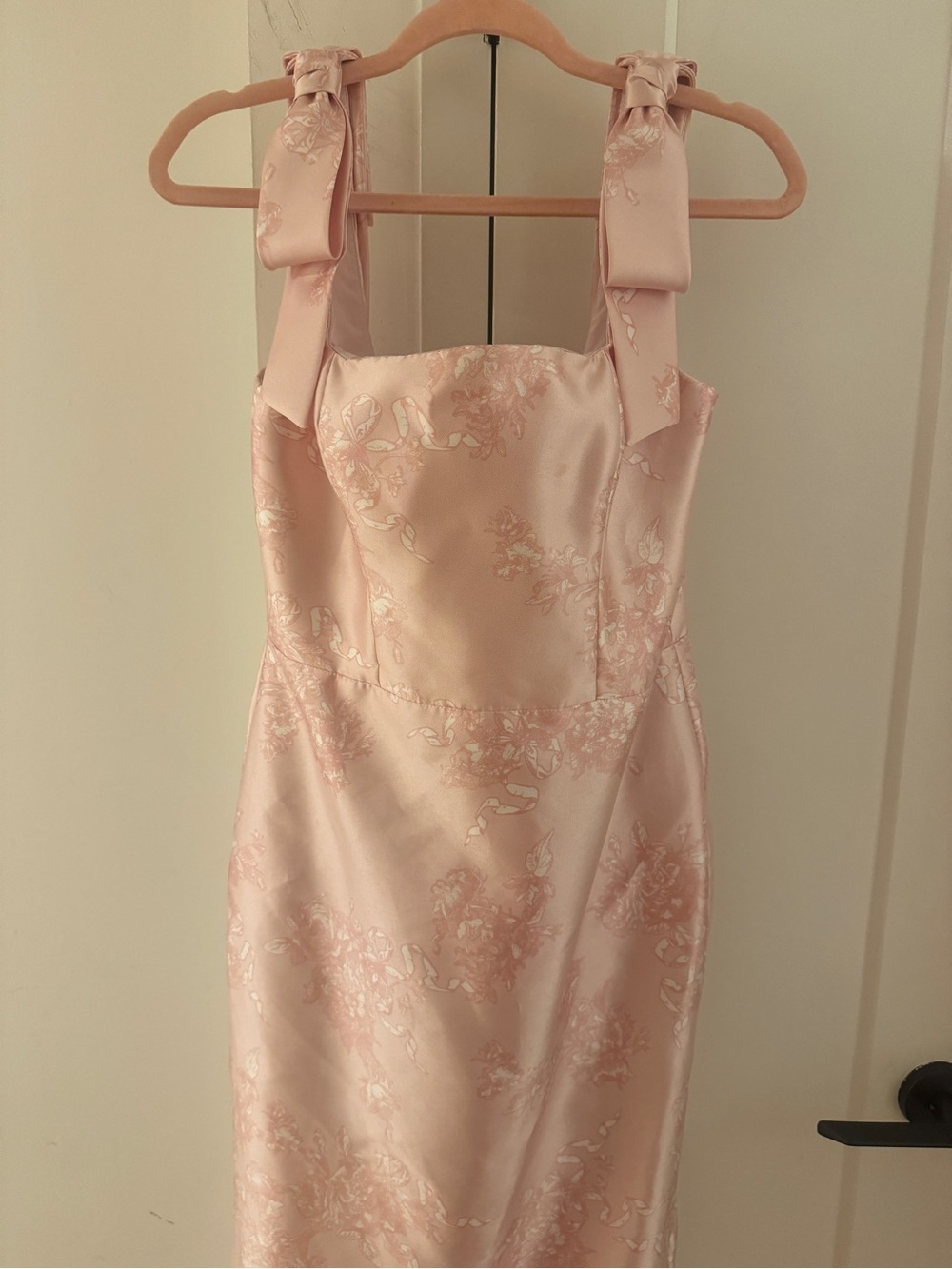 ALFRED SUNG Pink Floral with Bow Straps bridesmaid/wedding guest dress - Picture 3 of 4